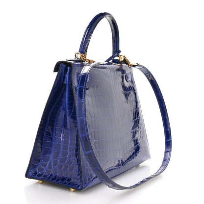 Hermes Shiny Niloticus Crocodile Kelly Sellier 28 Bleu Electrique 3 of 10