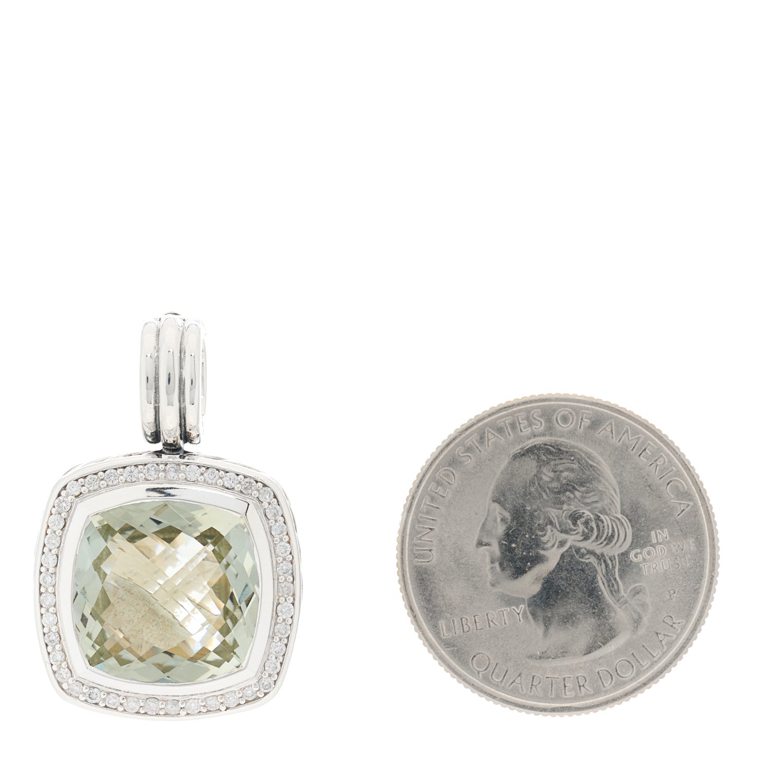 David Yurman Sterling Silver Diamond Prasiolite 14mm Albion Enhancer Pendant 2 of 4