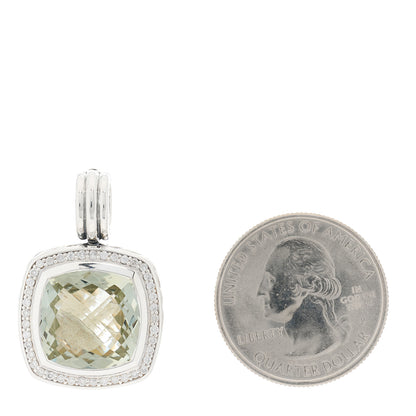 David Yurman Sterling Silver Diamond Prasiolite 14mm Albion Enhancer Pendant 2 of 4