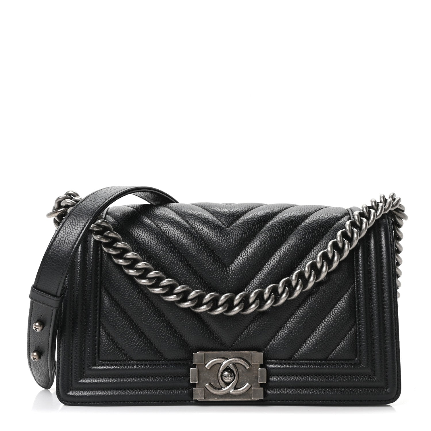 Chanel Caviar Chevron Quilted Medium Boy Flap Black 1 of 10