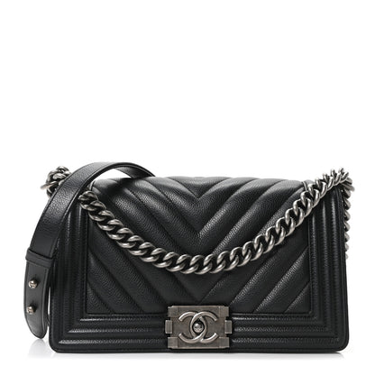 Chanel Caviar Chevron Quilted Medium Boy Flap Black 1 of 10