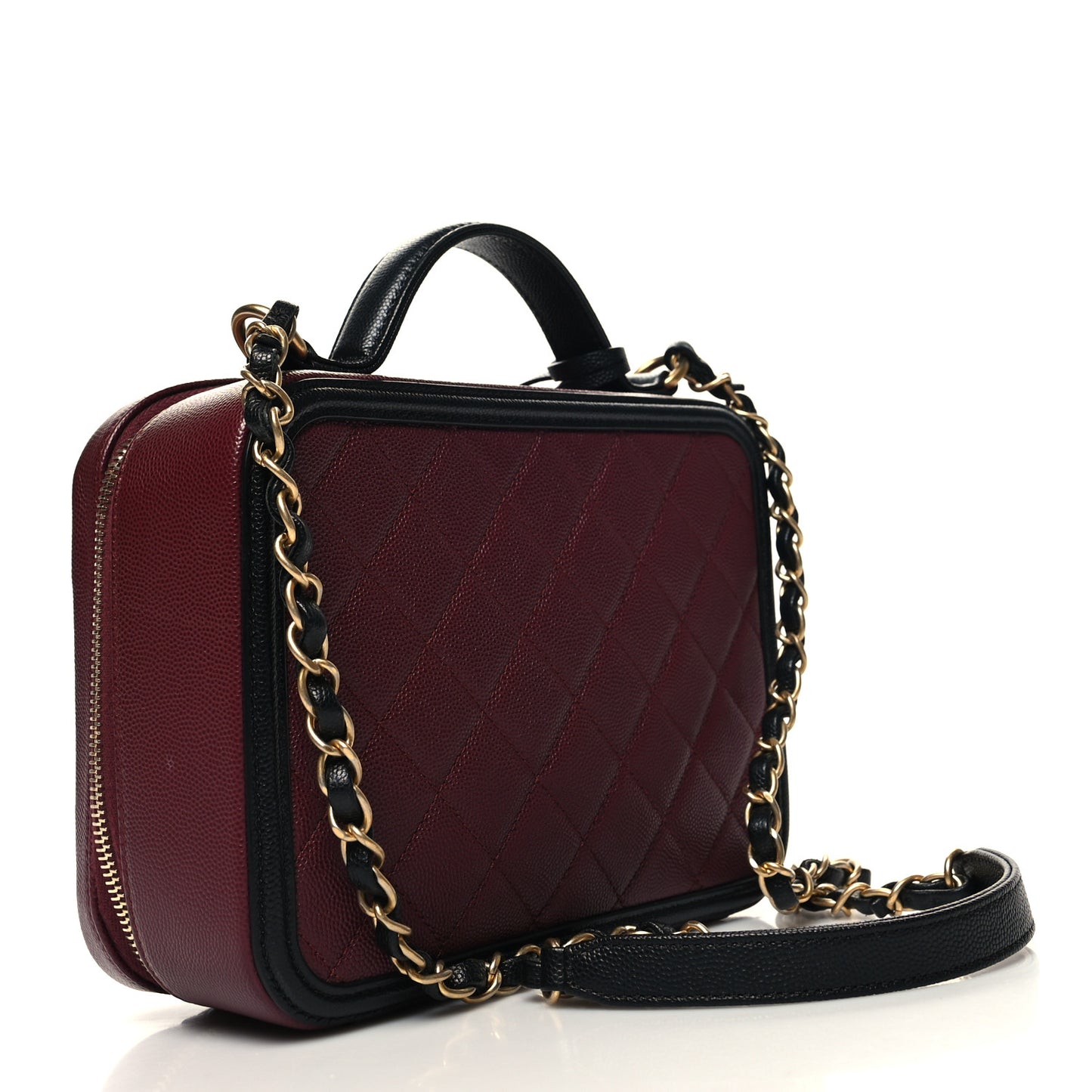 Caviar Quilted Medium CC Filigree Vanity Case Burgundy Black