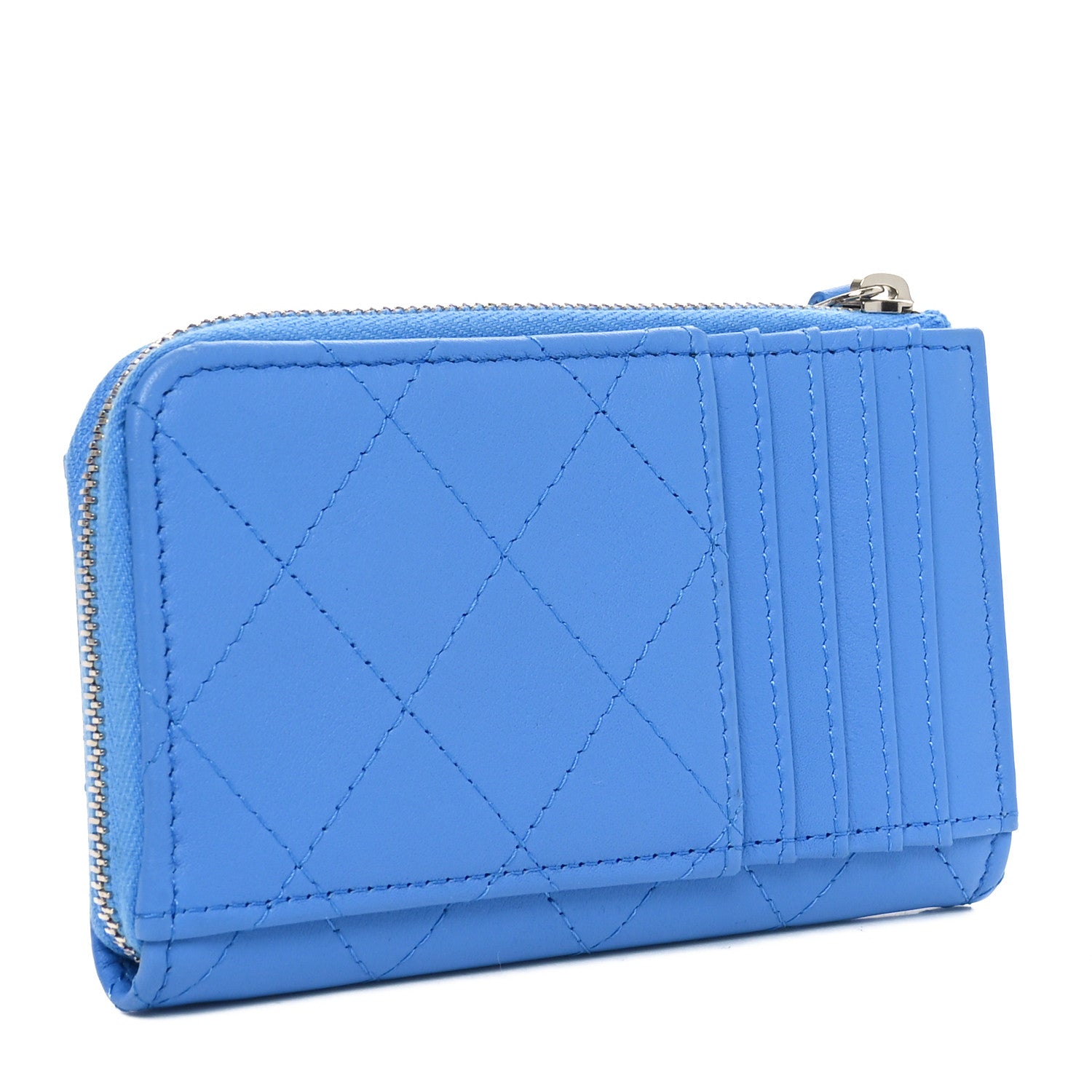 Chanel Calfskin Quilted CC Zip Around Card Holder Blue 3 of 9