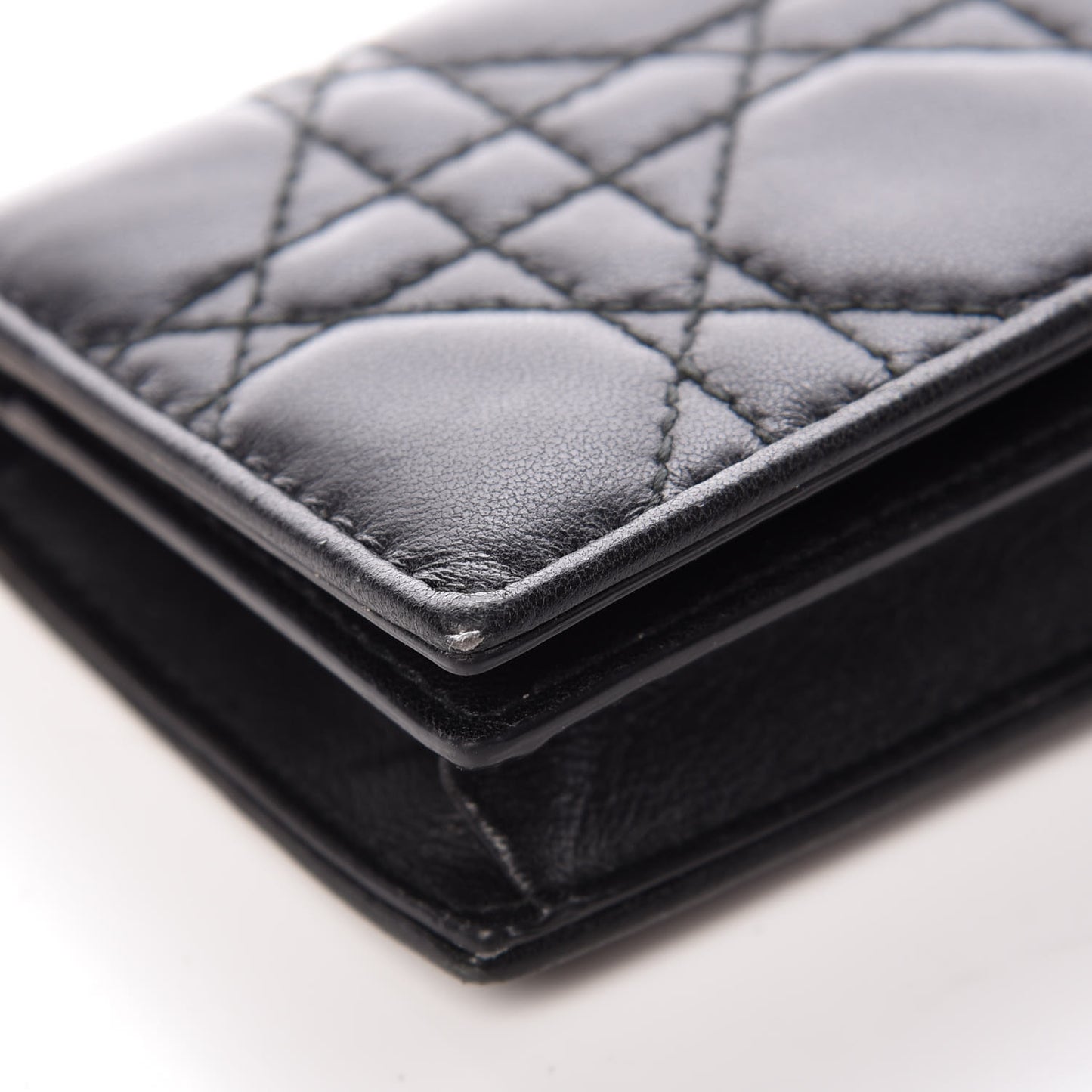 Lambskin Cannage Small Lady Dior Flap Card Holder Black