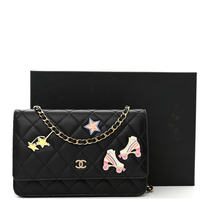 Chanel Lambskin Quilted Enamel Wallet On Chain WOC Black 3 of 12