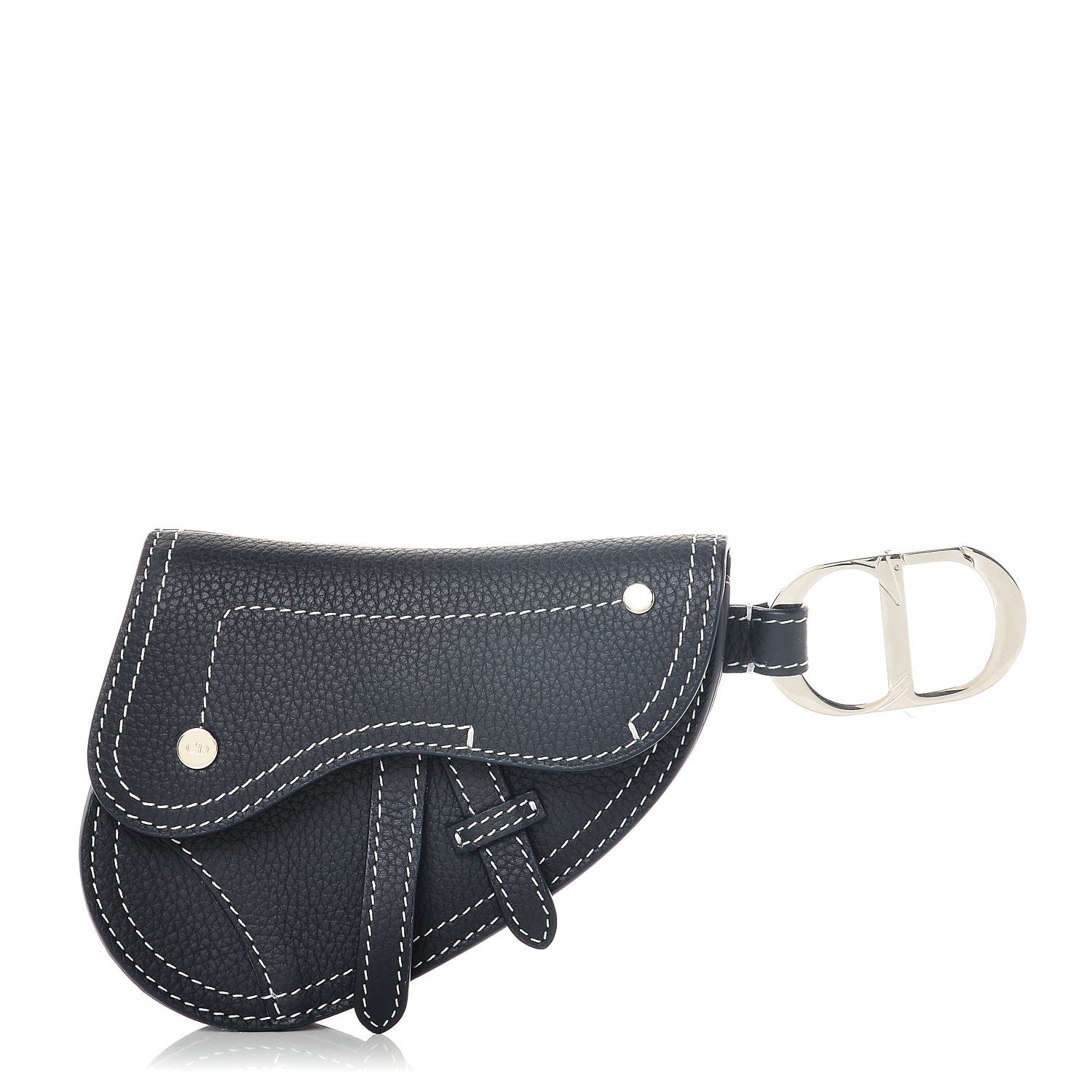 Christian Dior Grained Calfskin Saddle Key Ring Navy Blue 1 of 7