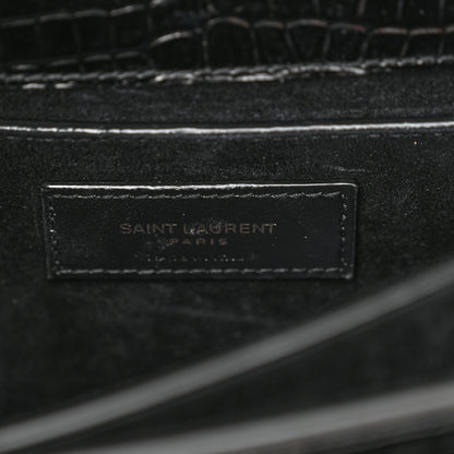 Saint Laurent Calfskin Crocodile Embossed Medium Monochrome Monogram Sunset Black 6 of 14