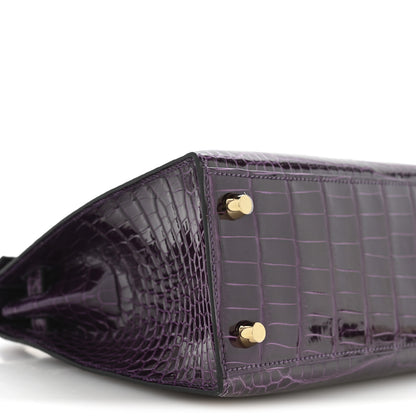 Hermes Shiny Porosus Crocodile Kelly Sellier 25 Amethyst 9 of 11