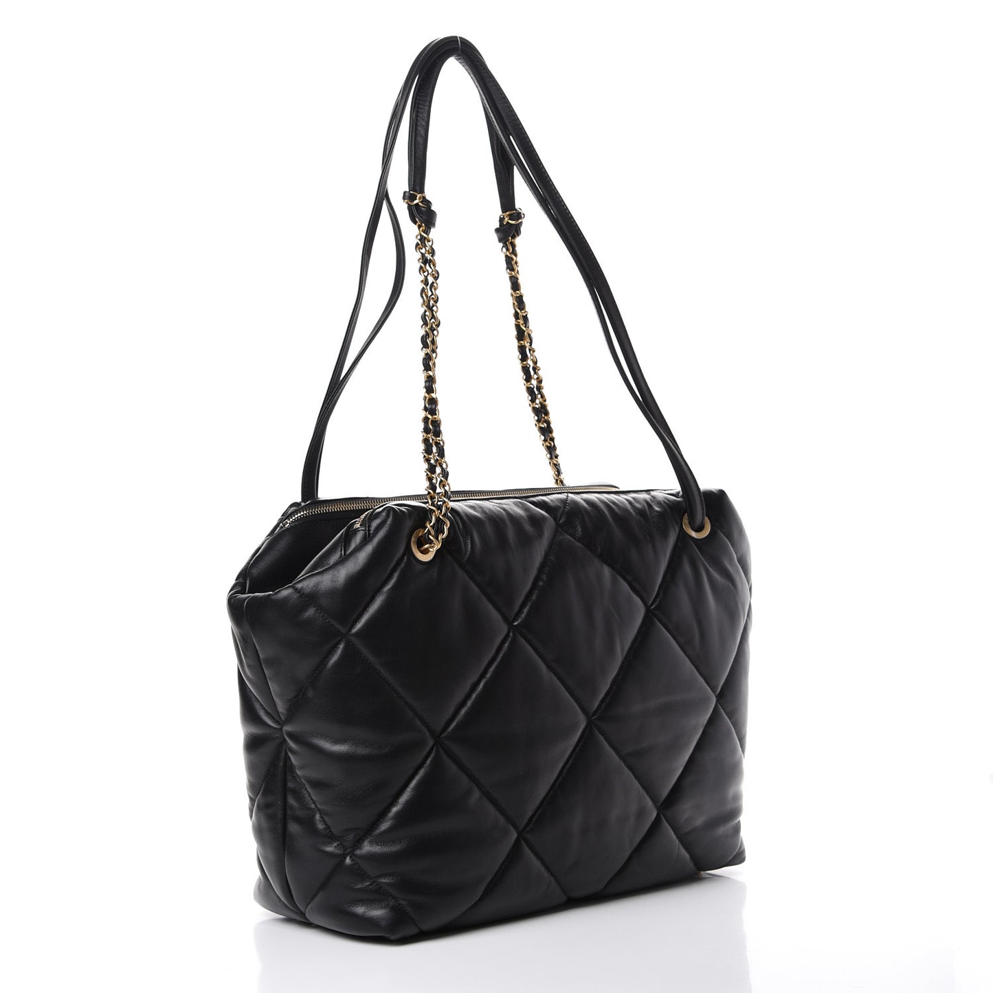 Lambskin Quilted Large Bowling Bag Black