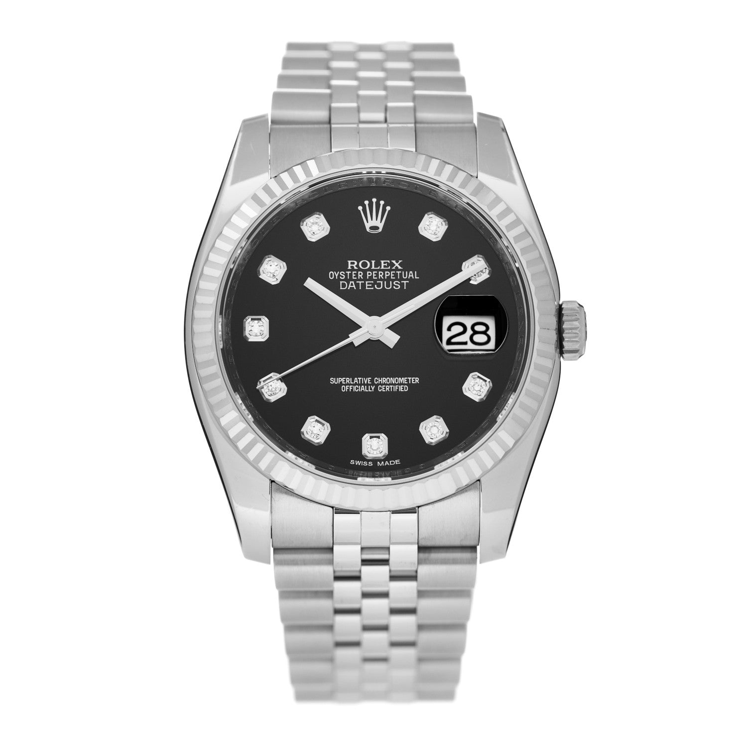Rolex Stainless Steel 18K White Gold Diamond 36mm Oyster Perpetual Datejust Watch Black 116234 1 of 5