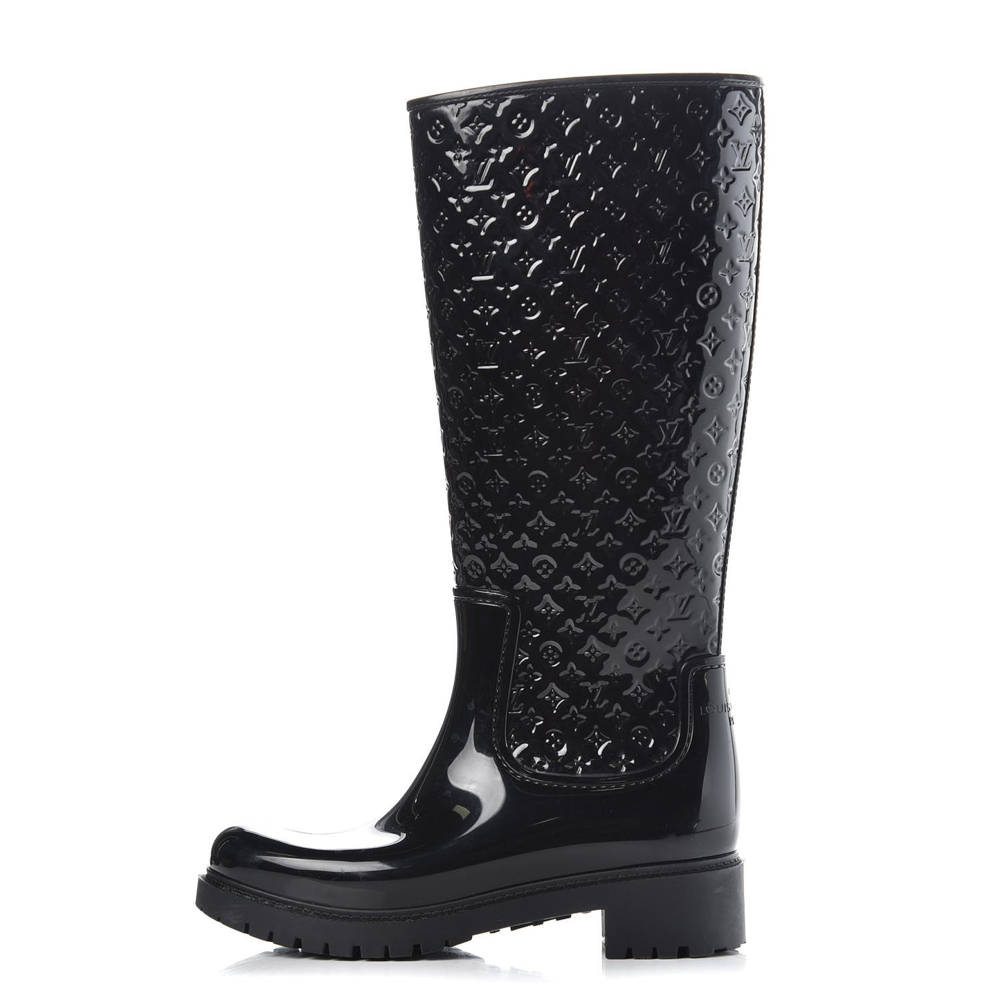 Rubber Embossed Monogram Splash Rain Boots 37 Black