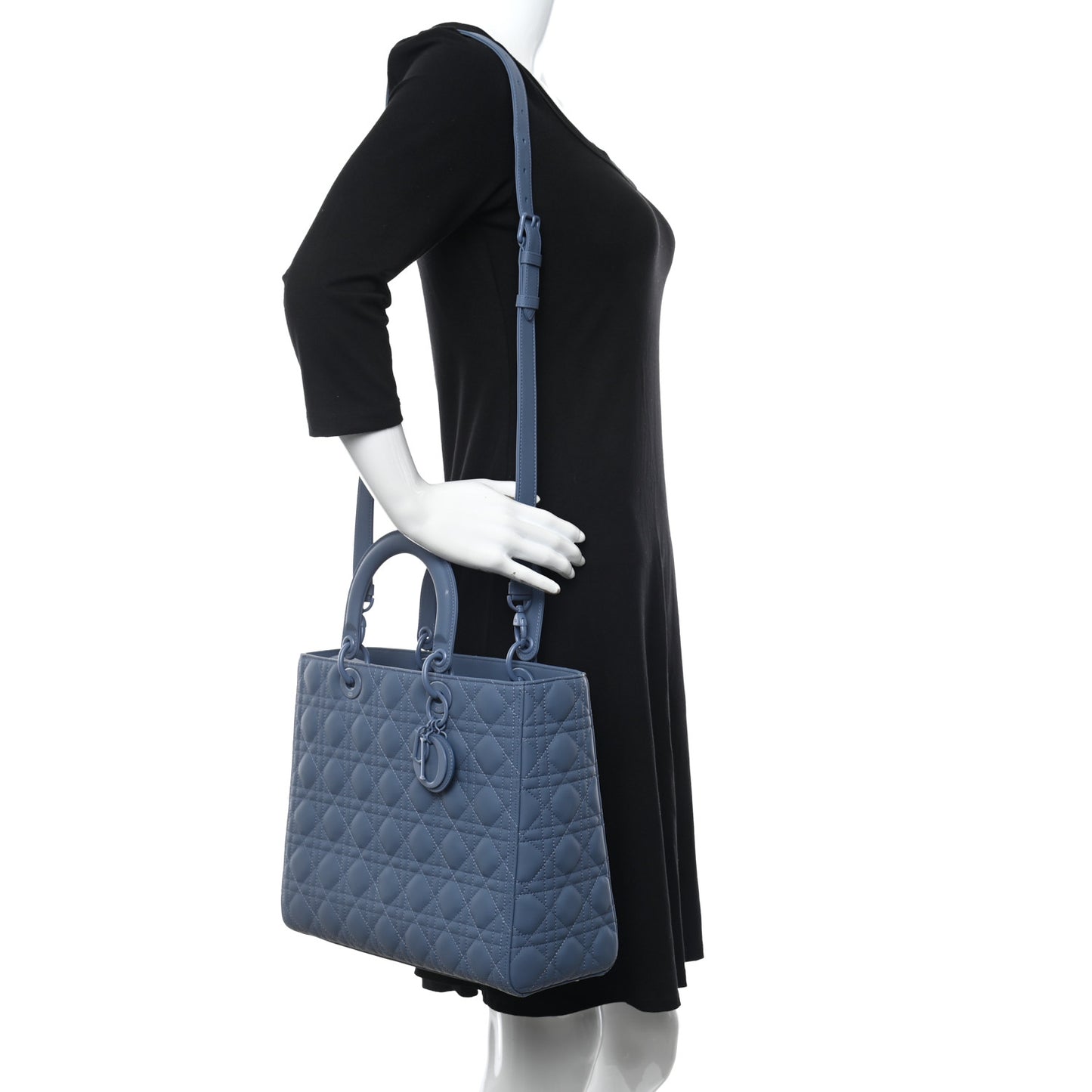Ultra Matte Calfskin Cannage Large Lady Dior Denim Blue