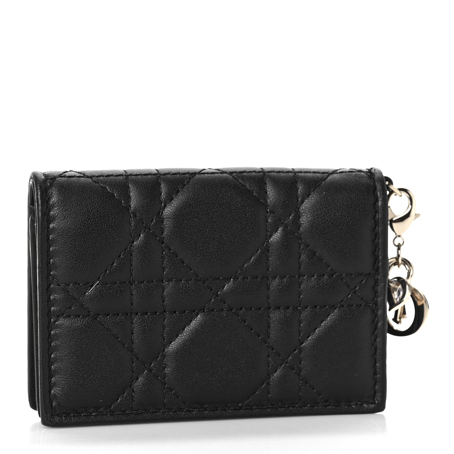 Lambskin Cannage Small Lady Dior Flap Card Holder Black
