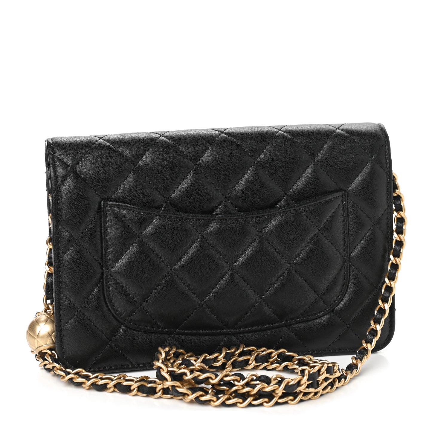 Lambskin Quilted CC Pearl Crush Wallet on Chain WOC Black
