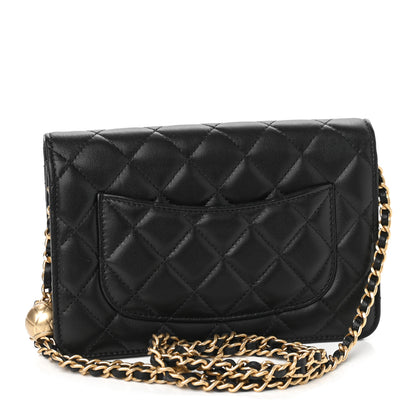 Chanel Lambskin Quilted CC Pearl Crush Wallet on Chain WOC Black 3 of 10