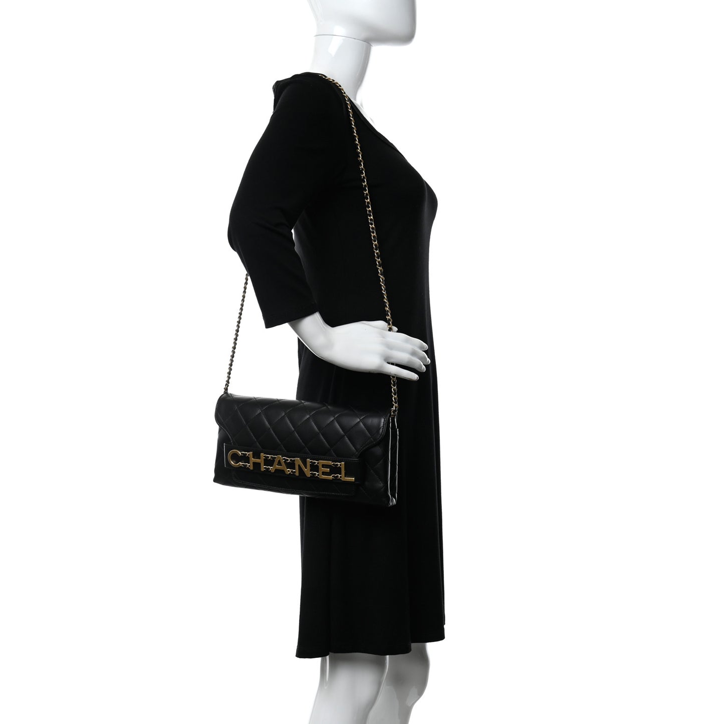 Calfskin Quilted Enchained Clutch Black
