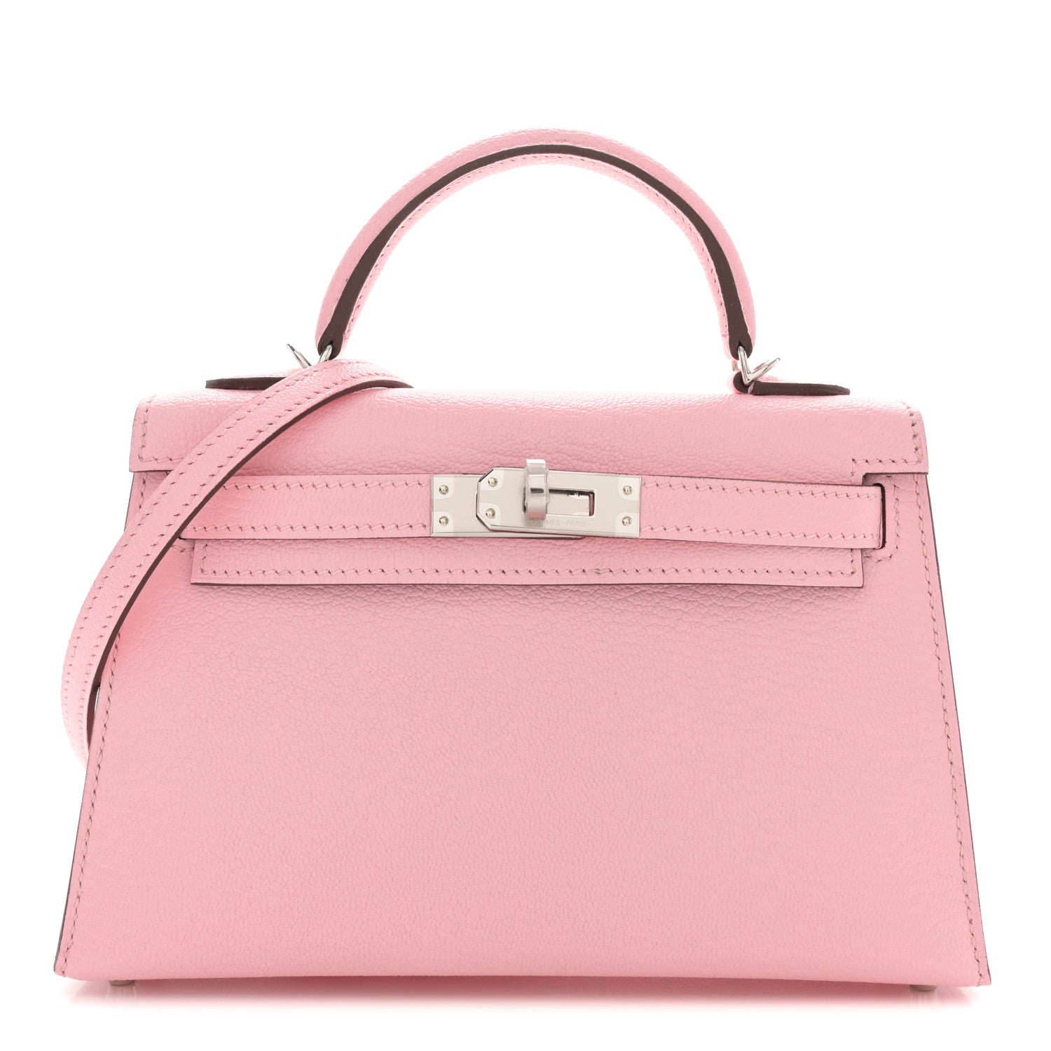 Hermes Chevre Mysore Horseshoe Mini Kelly Sellier 20 Rose Sakura Gris Perle 1 of 10