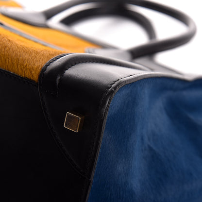 Celine Pony Hair Mini Tri-Color Luggage Royal Blue 10 of 15