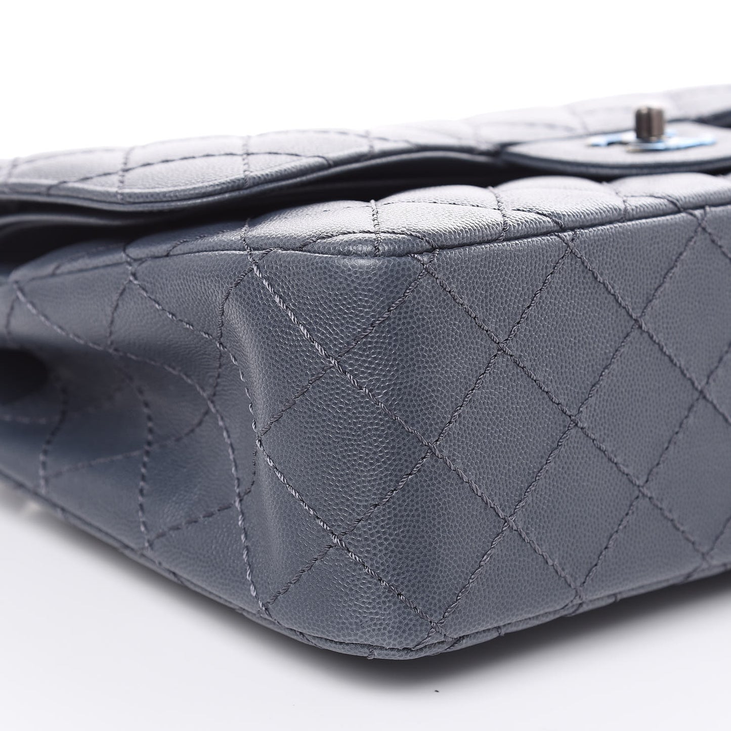 Caviar Quilted Jumbo Double Flap Grey