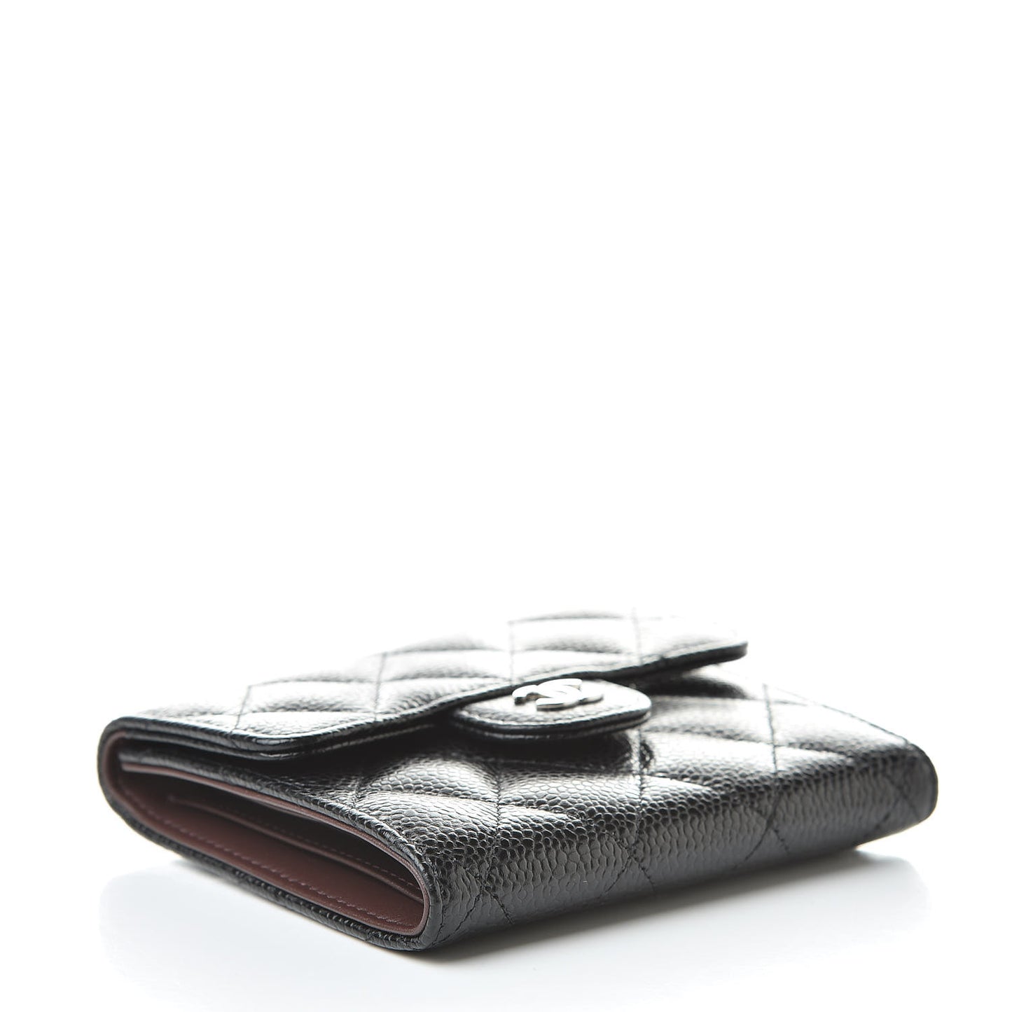 Caviar Quilted Compact Flap Wallet Black
