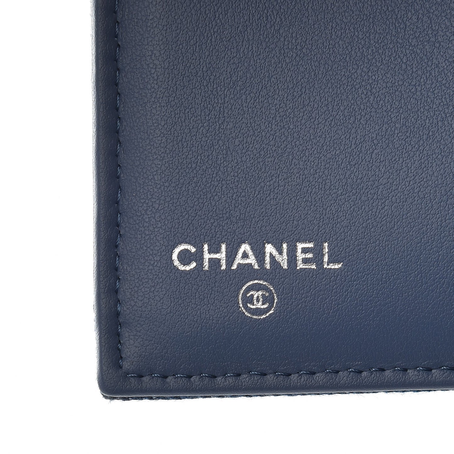 Denim Quilted Small Camellia Flap Wallet Blue