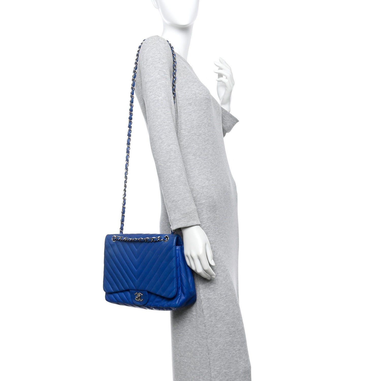 Chanel Lambskin Chevron Quilted Maxi Single Flap Blue 2 of 11