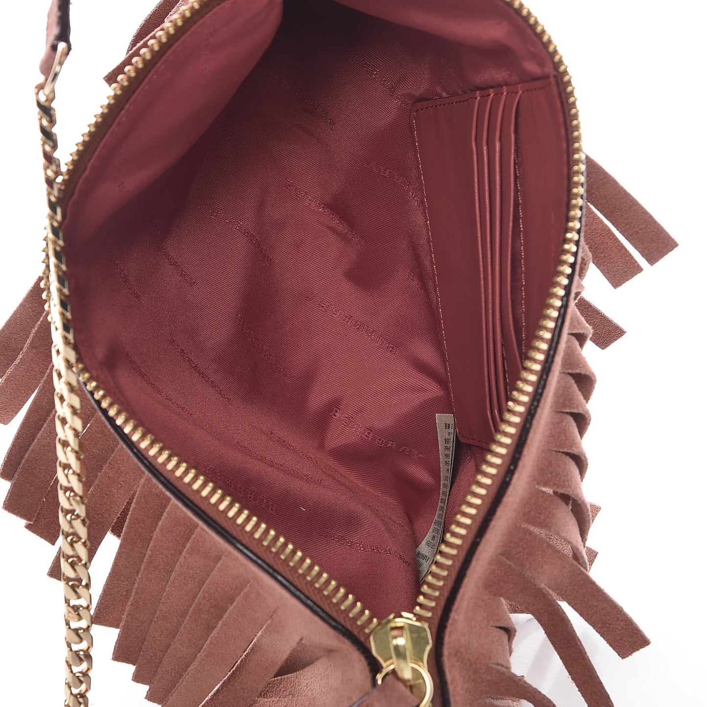 Suede Fringe Peyton Crossbody Clutch Bag Russet Pink