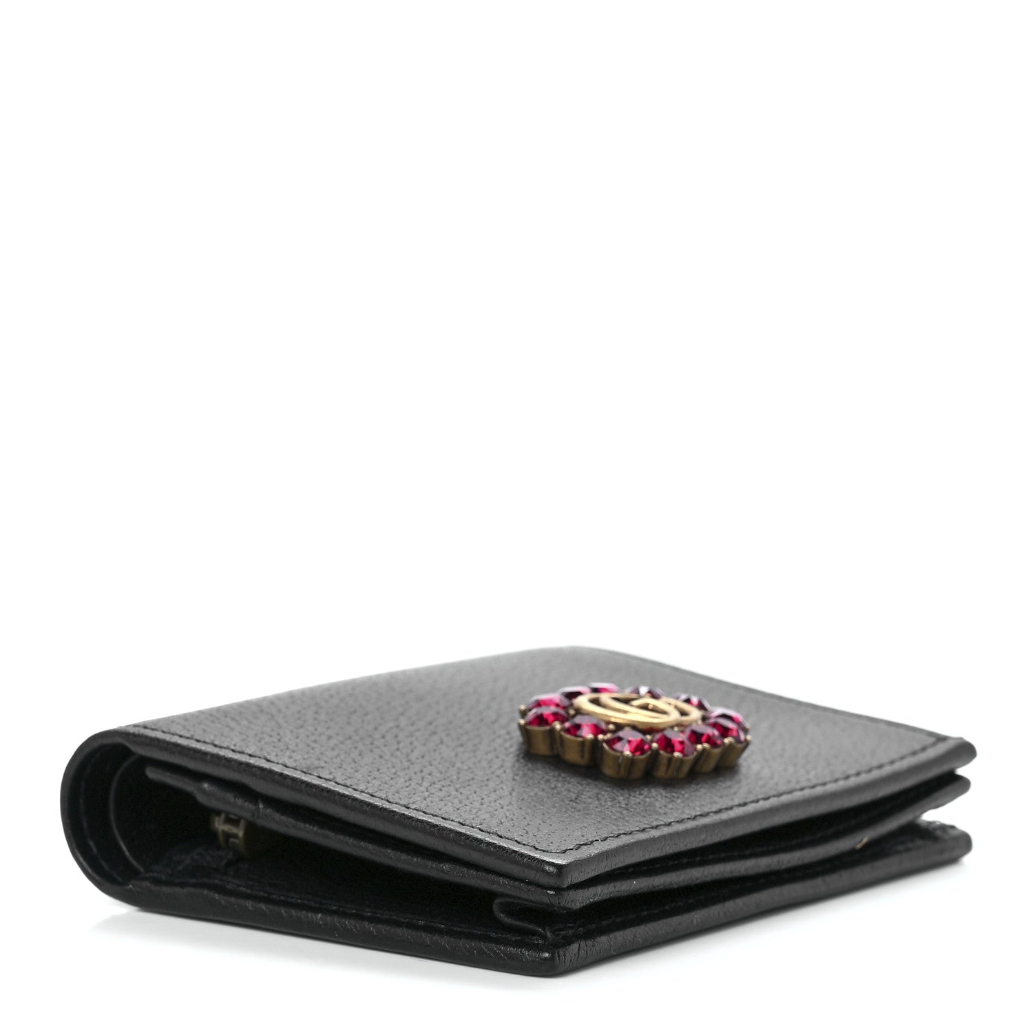 Gucci Calfskin Crystal Double G Card Case Black 4 of 11