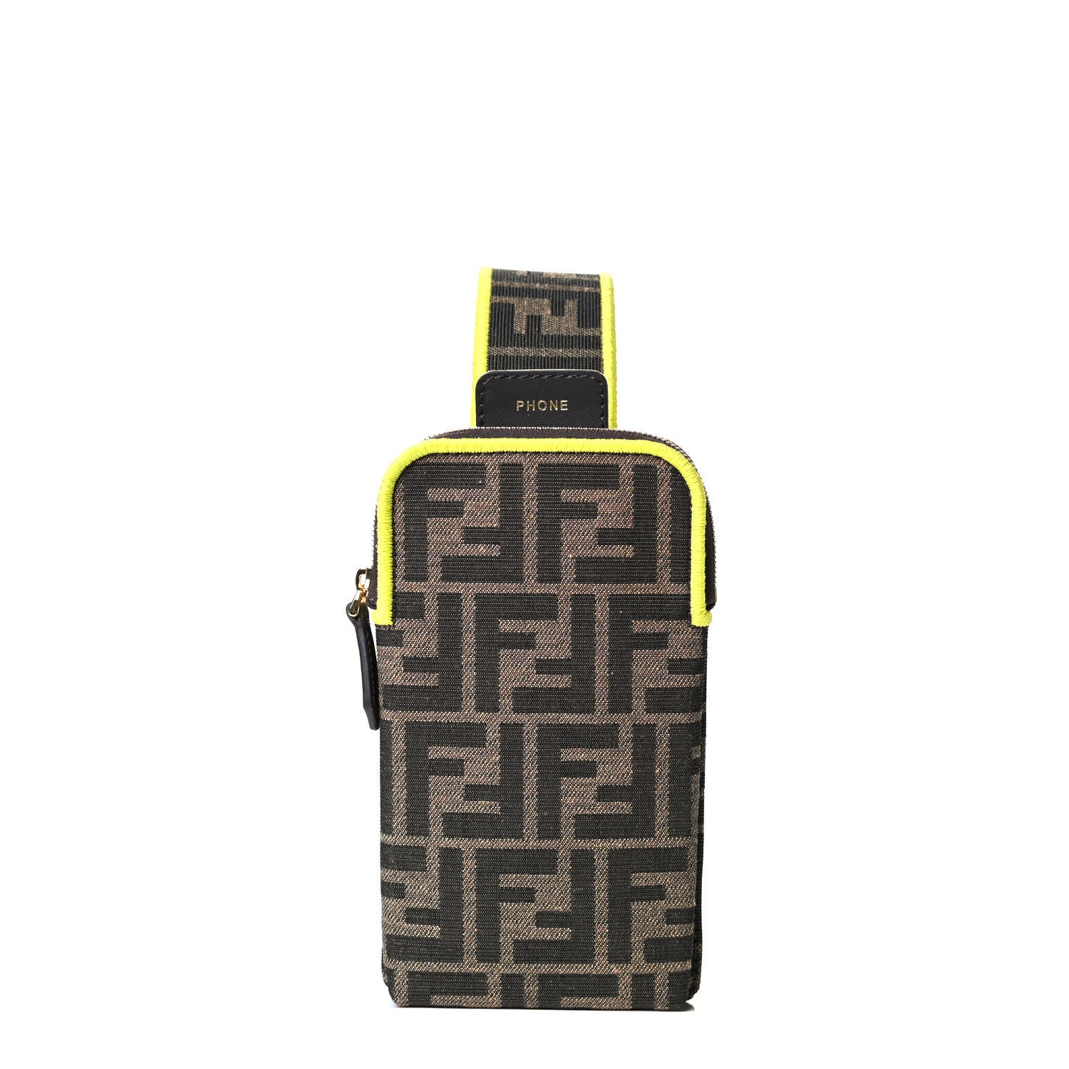 Fendi Fabric Jacquard FF 1974 Cell Pocket Strap You Tobacco Moro Giallo Fluo 1 of 7