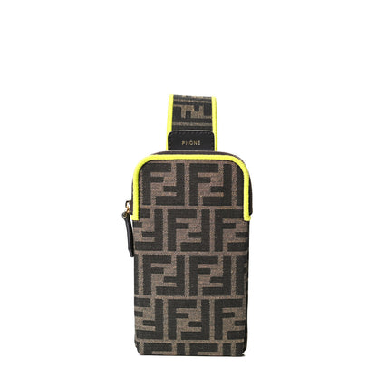 Fendi Fabric Jacquard FF 1974 Cell Pocket Strap You Tobacco Moro Giallo Fluo 1 of 7
