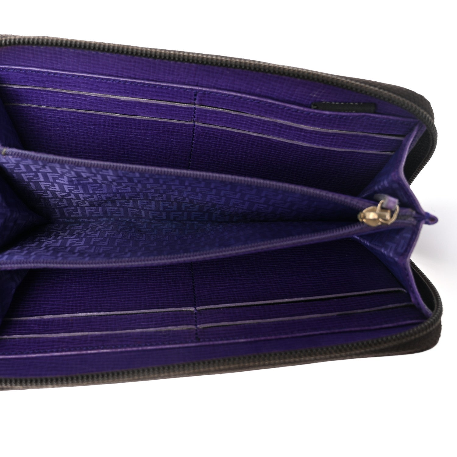 Fendi Zucca Spalmati Vitello Elite Zip Around Wallet Tobacco Viola 5 of 9