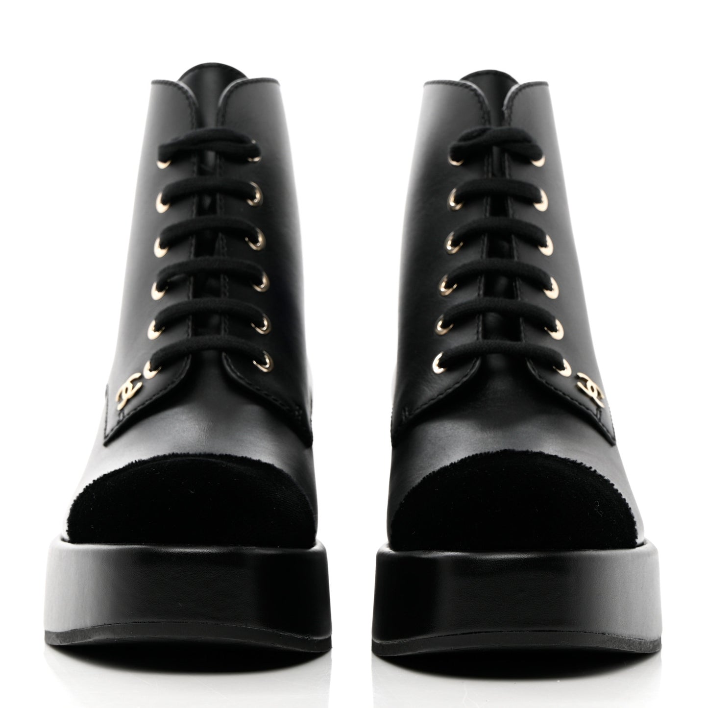 Calfskin Velvet CC Cap Toe Boots 38 Black