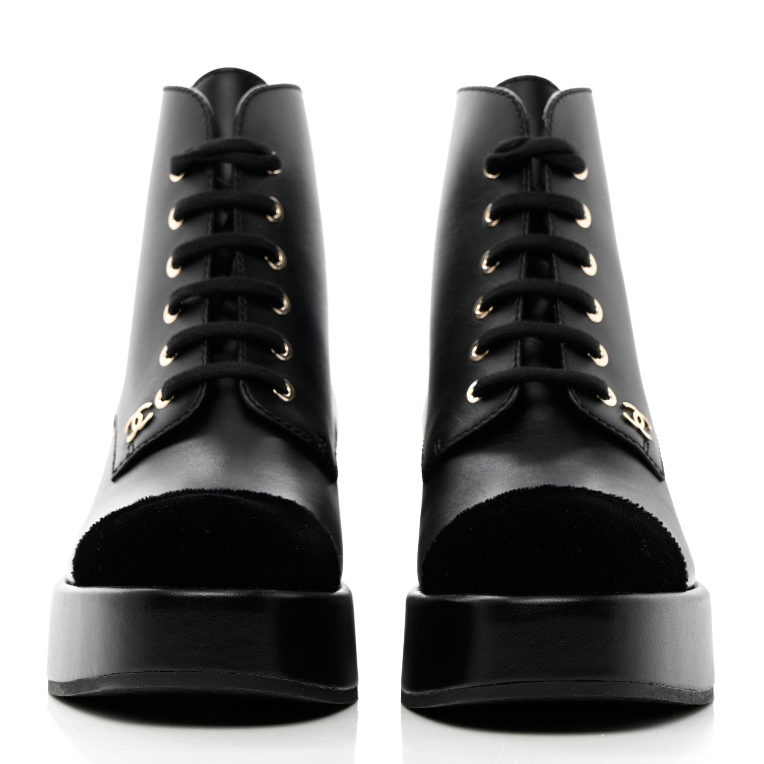 Chanel Calfskin Velvet CC Cap Toe Boots 38 Black 2 of 13