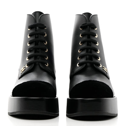 Chanel Calfskin Velvet CC Cap Toe Boots 38 Black 2 of 13