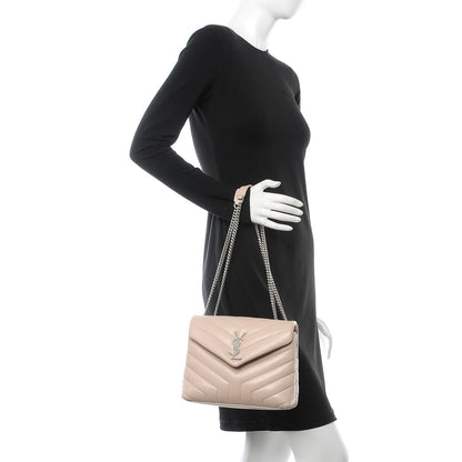 Saint Laurent Calfskin Y Quilted Monogram Small Loulou Chain Satchel Rose Antic 3 of 9
