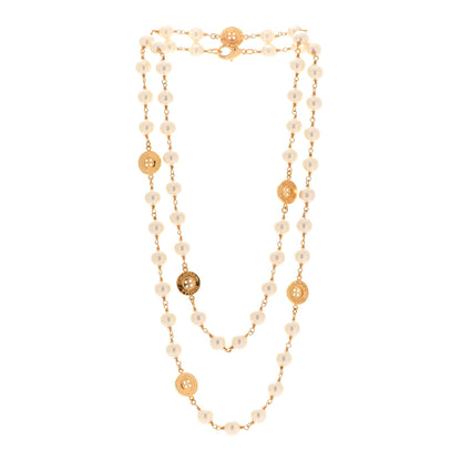 Chanel Metal Pearl Paris Button Necklace Gold 3 of 6