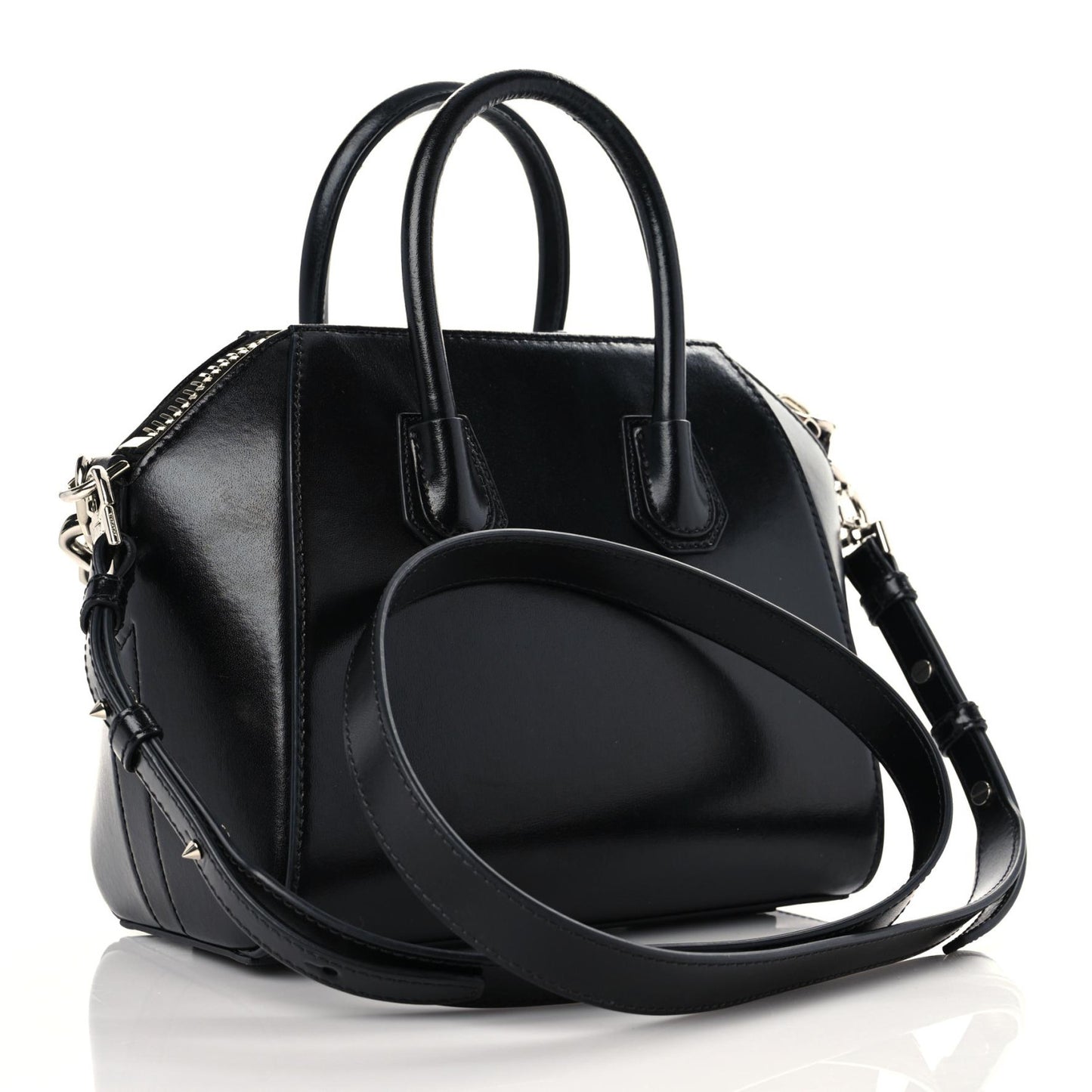 Shiny Lord Calfskin Mini Antigona With Chain Black