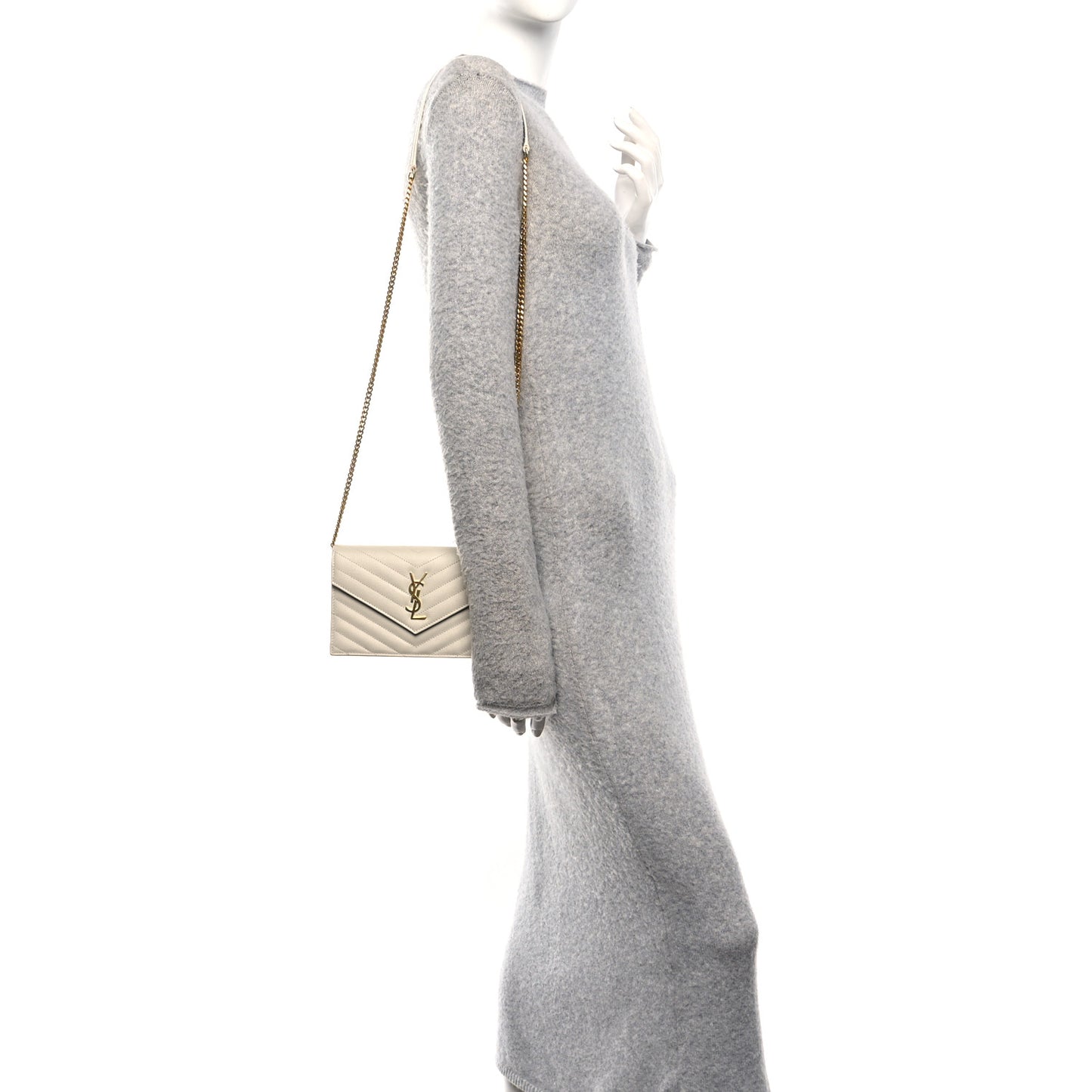 Grain De Poudre Matelasse Chevron Monogram Envelope Chain Wallet Crema Soft