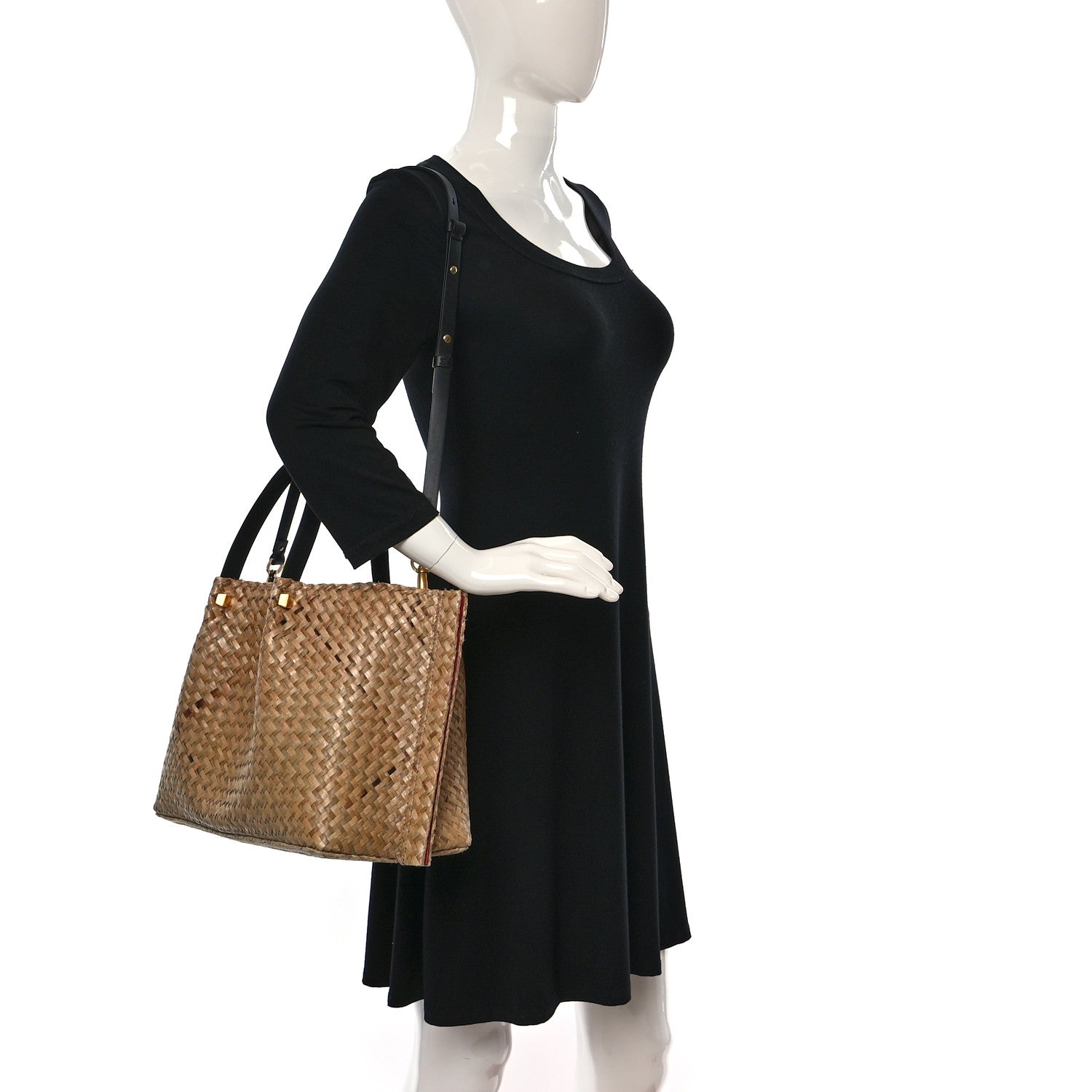 Valentino Garavani Raffia Medium Vlogo Escape Shopper Natural Black Rouge 2 of 10