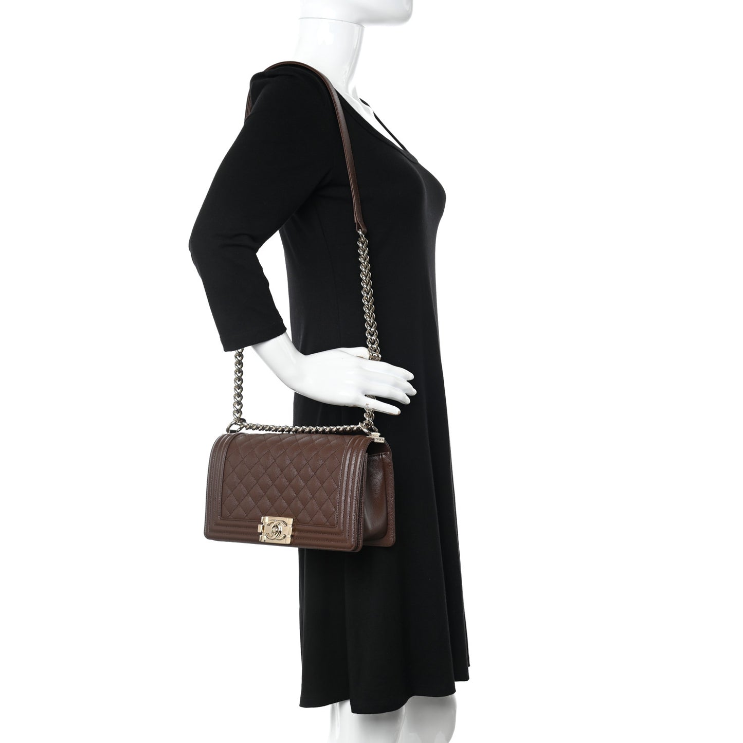 Caviar Quilted Medium Boy Flap Dark Brown