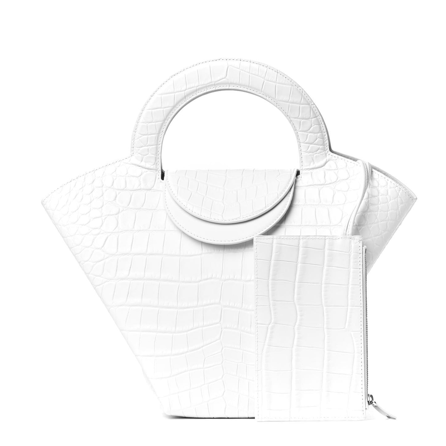 Calfskin Crocodile Embossed Doll Top Handle Bag White