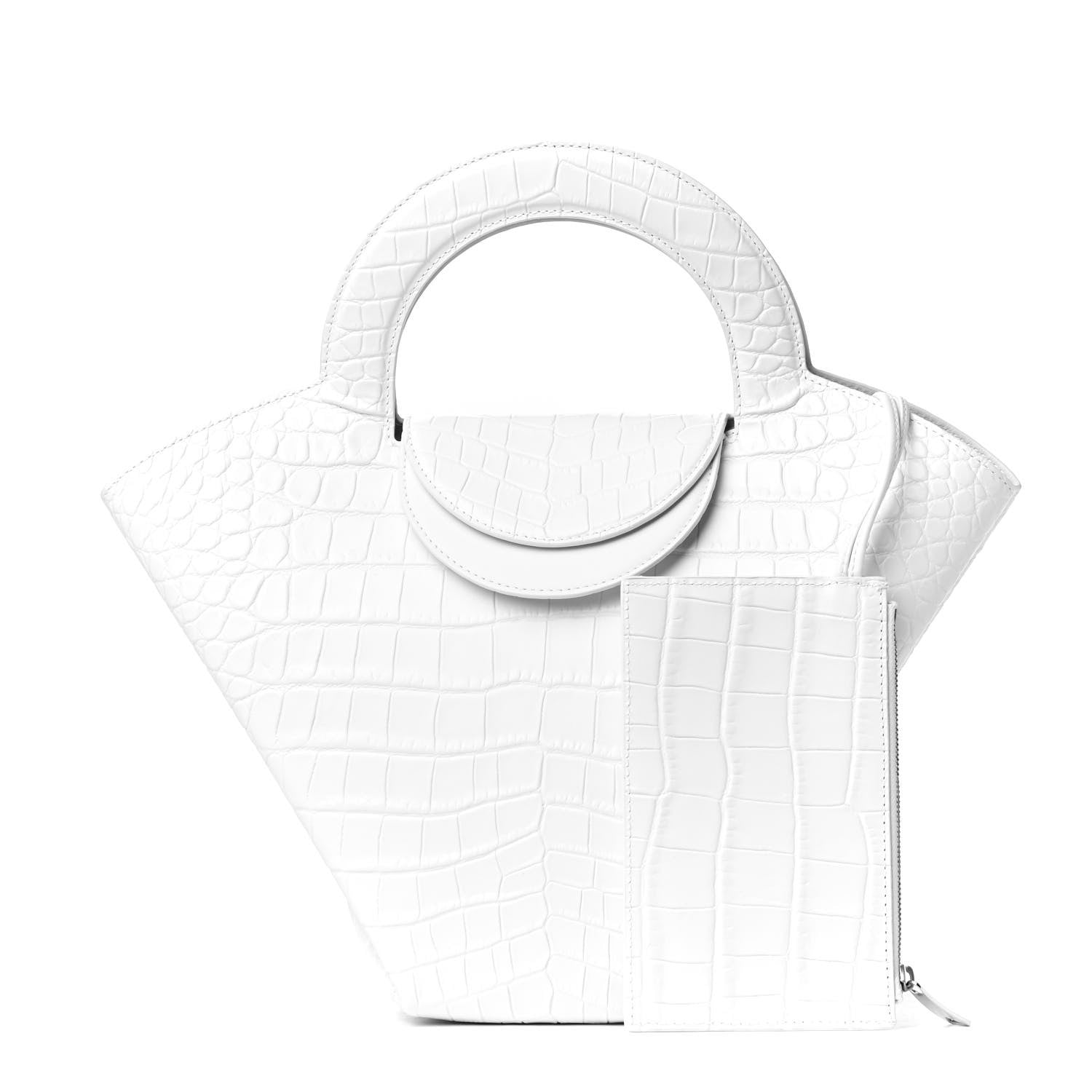 Bottega Veneta Calfskin Crocodile Embossed Doll Top Handle Bag White 1 of 8