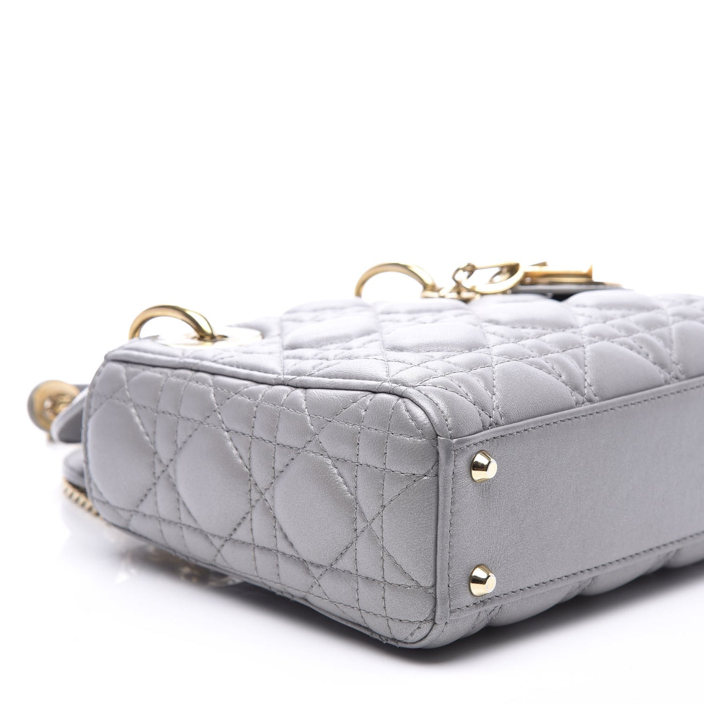 Metallic Lambskin Cannage Mini Lady Dior Grey