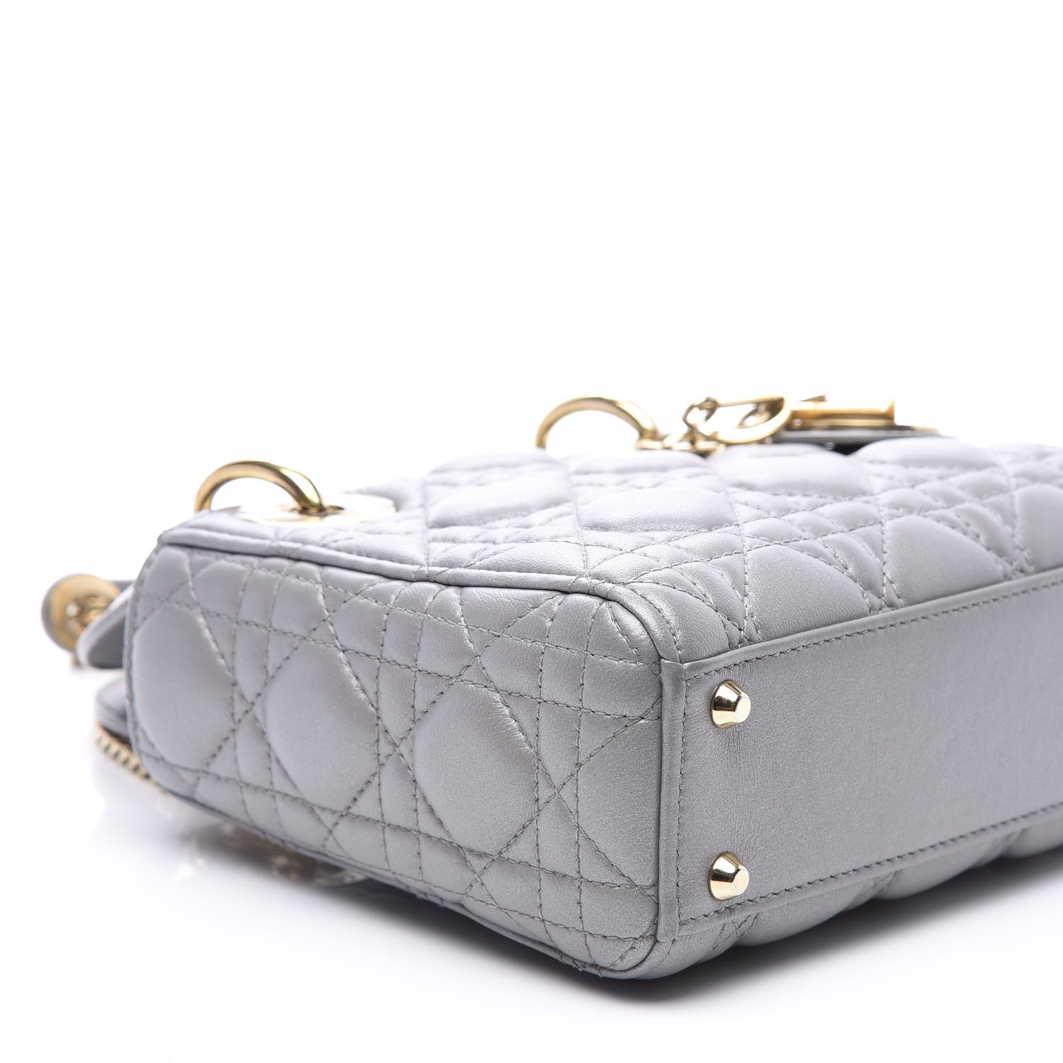 Christian Dior Metallic Lambskin Cannage Mini Lady Dior Grey 6 of 9