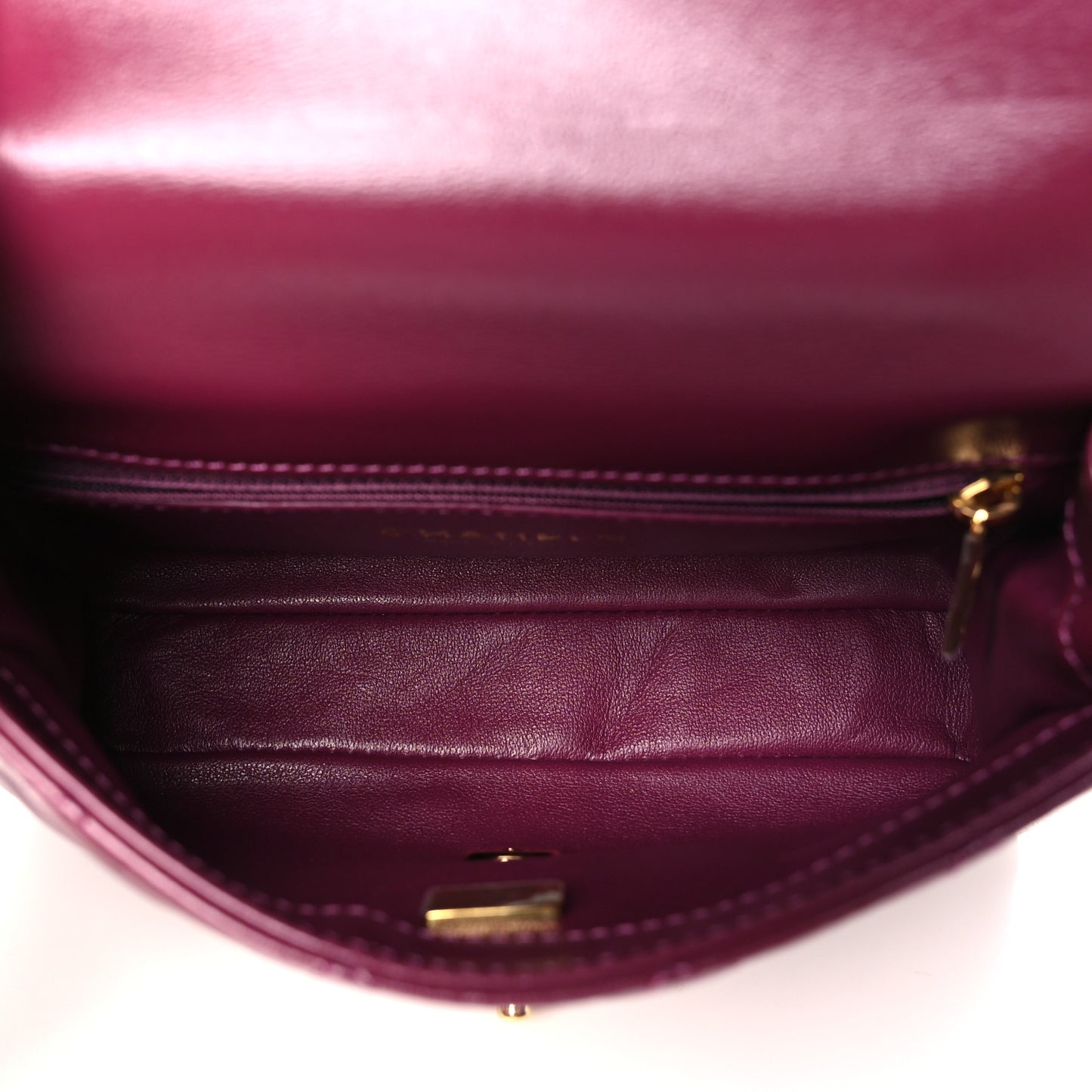 Shiny Lambskin Quilted Golden Links Top Handle Flap Dark Purple
