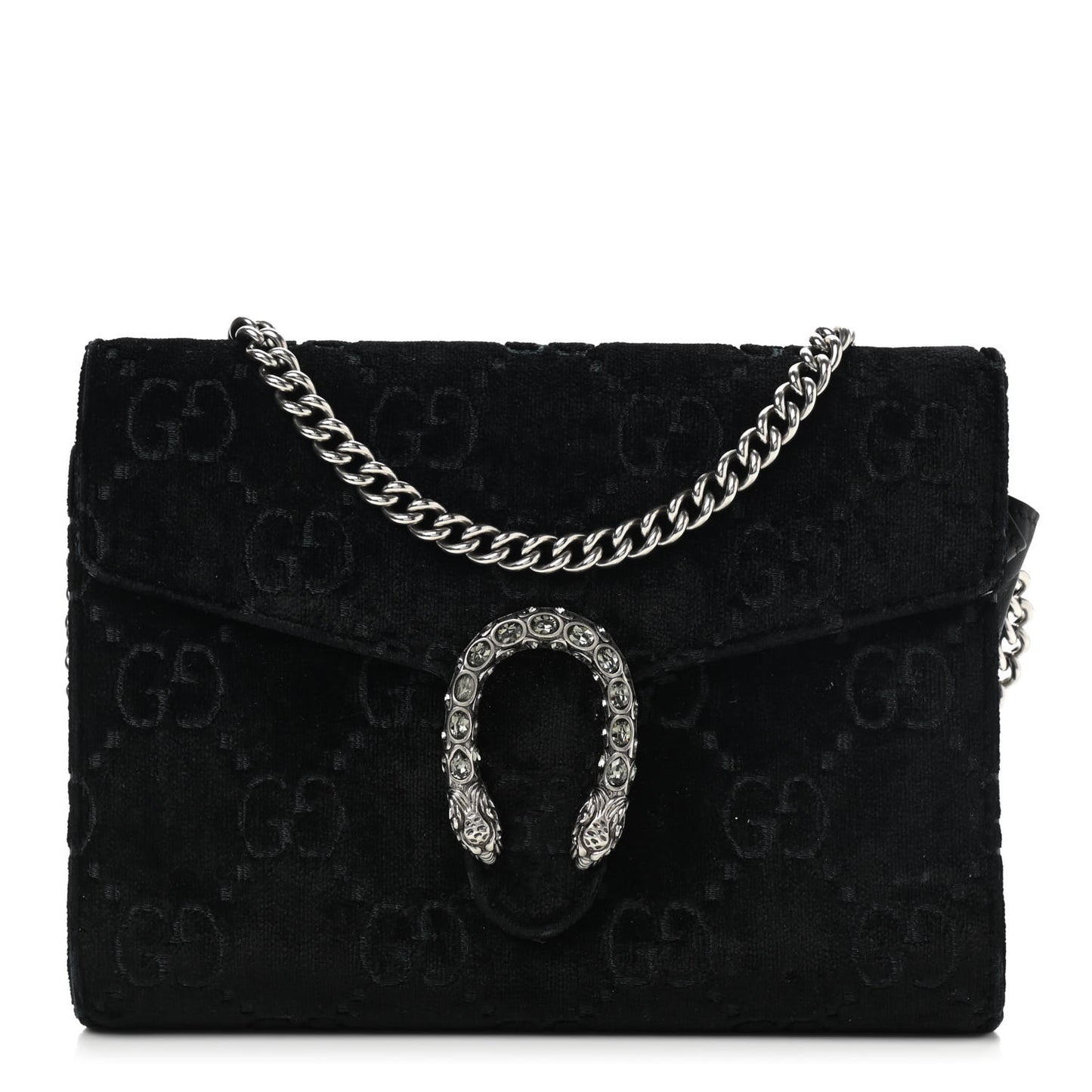 Velvet GG Monogram Mini Dionysus Chain Wallet Black