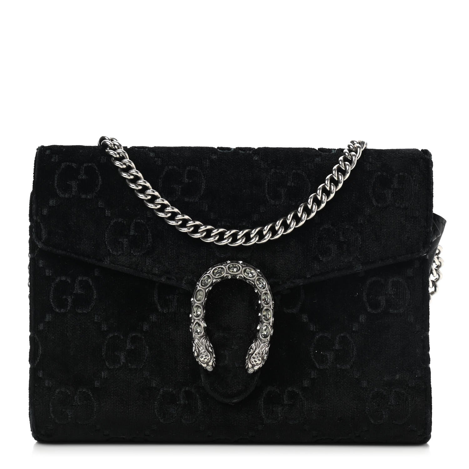 Gucci Velvet GG Monogram Mini Dionysus Chain Wallet Black 1 of 14