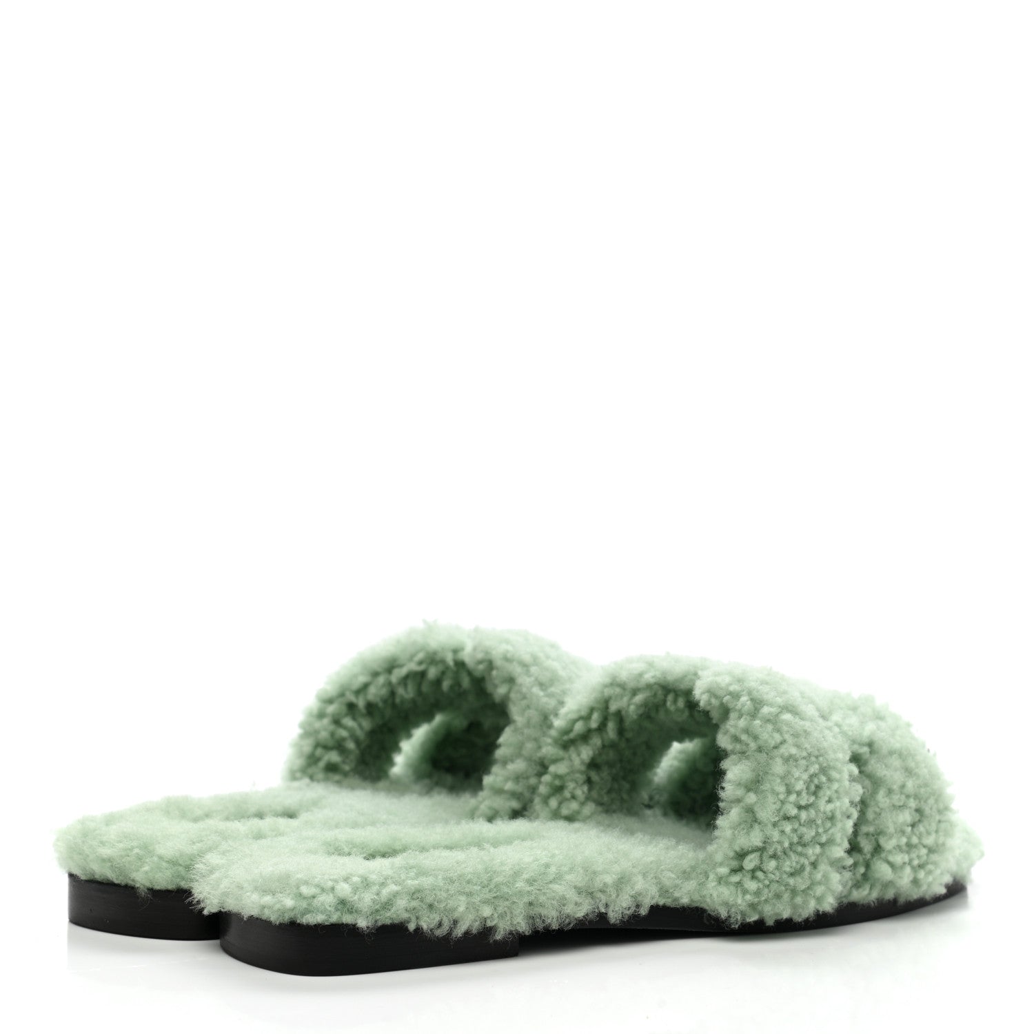 Hermes Woolskin Oran Sandals 36.5 Vert D’Eau 4 of 8