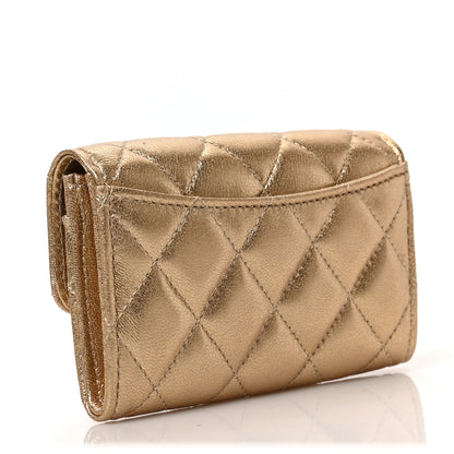 Chanel Metallic Lambskin Quilted Flap Card Holder Wallet Gold 3 of 8