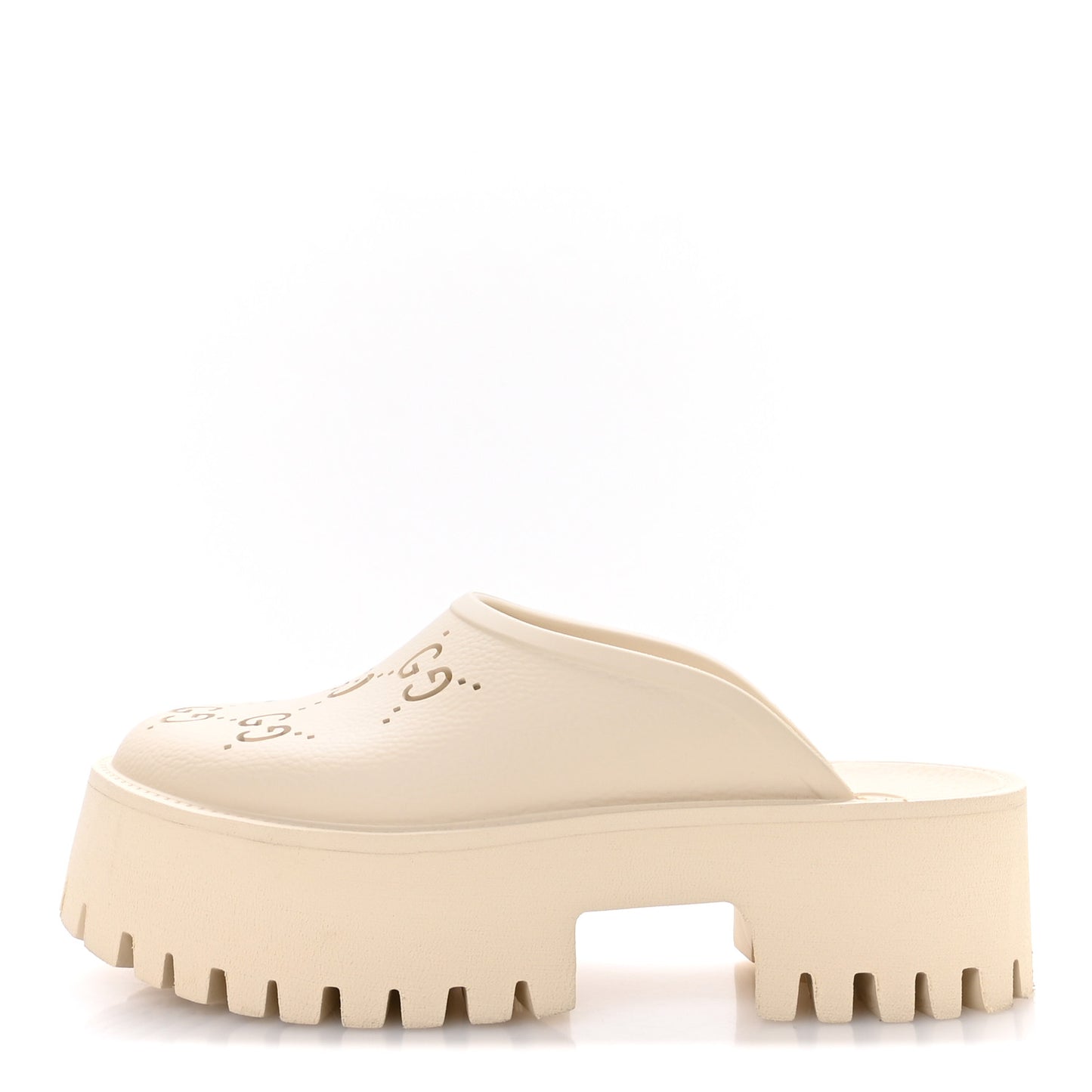 Rubber GG Monogram Perforated Elea Platform 55mm Lug Sole Sandals 38 Mystic White